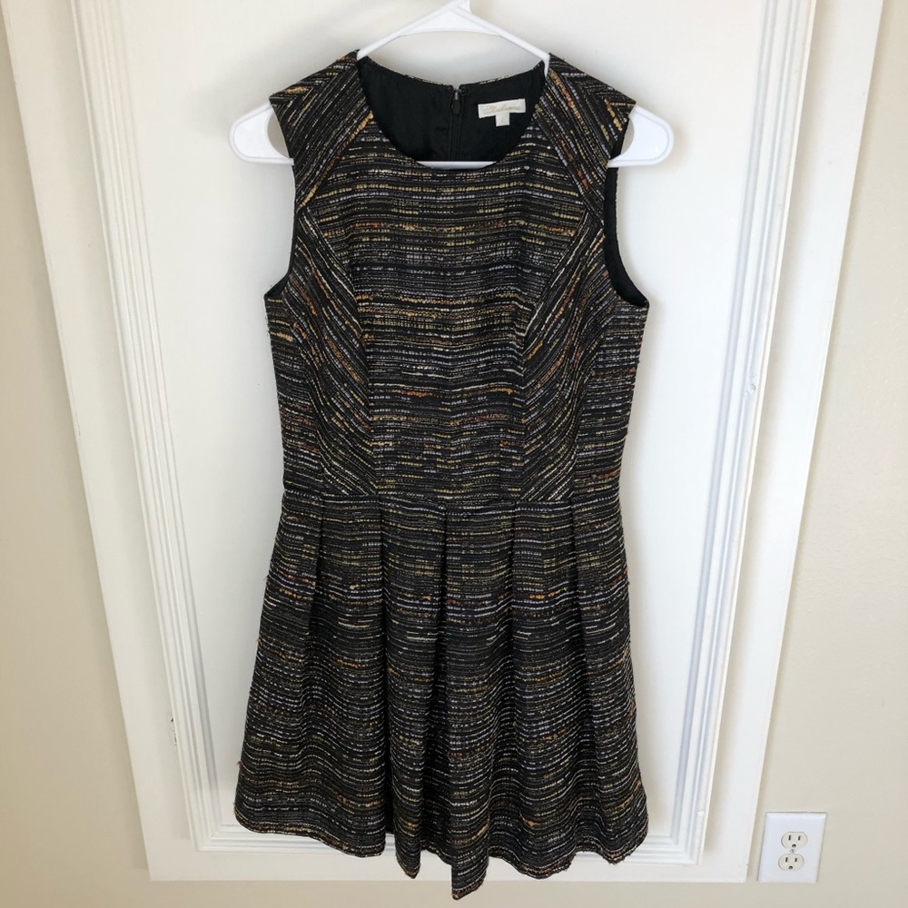 Shoshanna Black Metallic Gold Cocktail Fit Flare Mini Dress 6 Small S